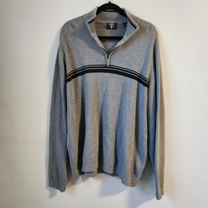Arrow Men's XL Quarter Zip Sweater Gray With Black Stripe Long Sleeve‎ Casual